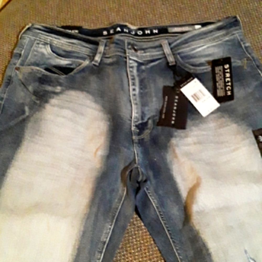 Sean John Athlete Tapered Stretch 34L/34W Blue Washed Jeans